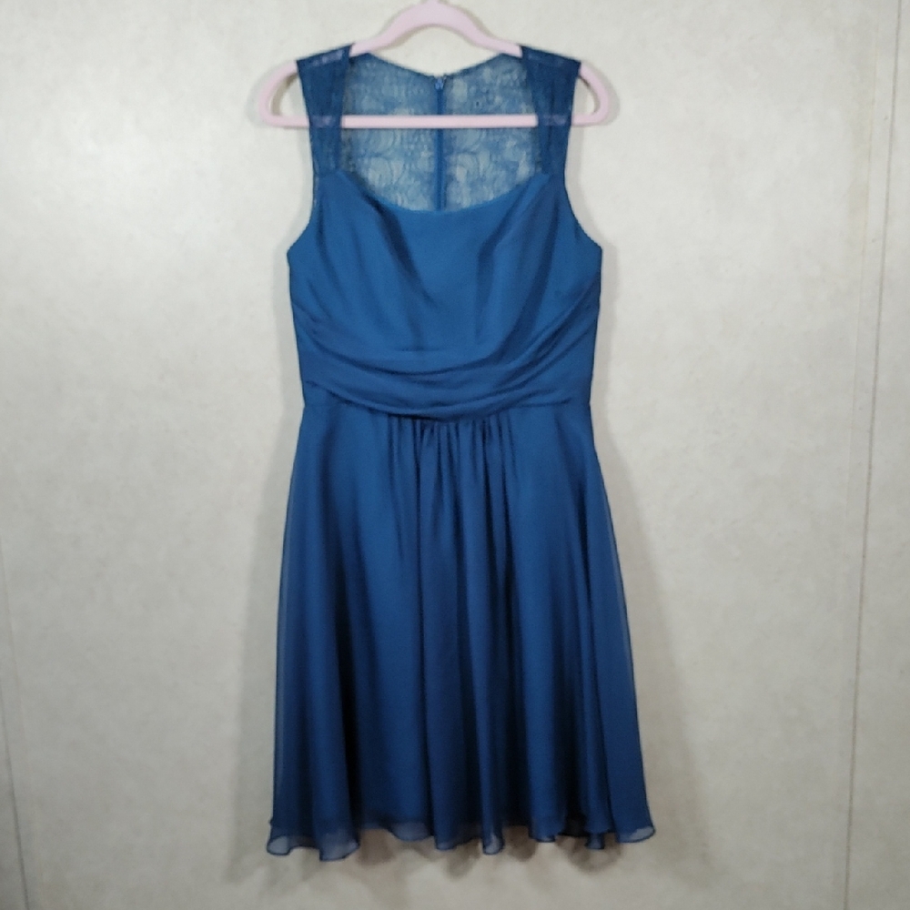 H175 Jasmine B2 teal Madelyn Silky Chiffon formal Dress 14 NWT